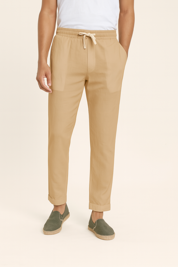 pantaloni di lino color cachi