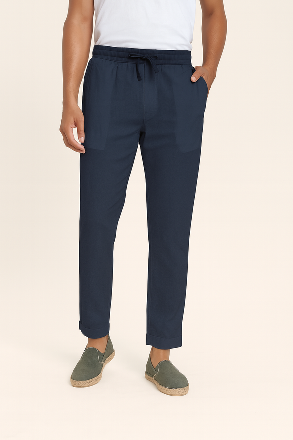 pantaloni di lino blu