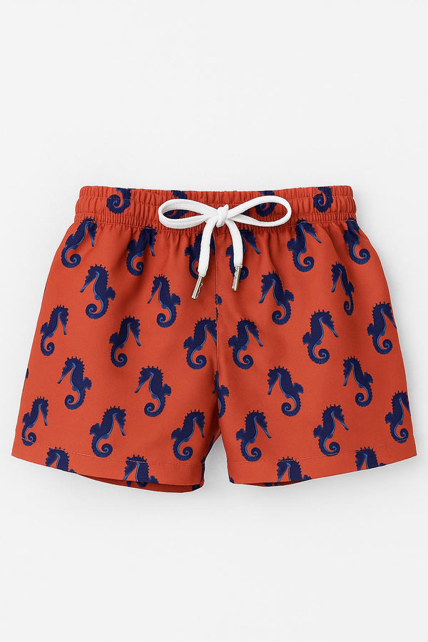 Costume bimbo rosso con cavallucci marini