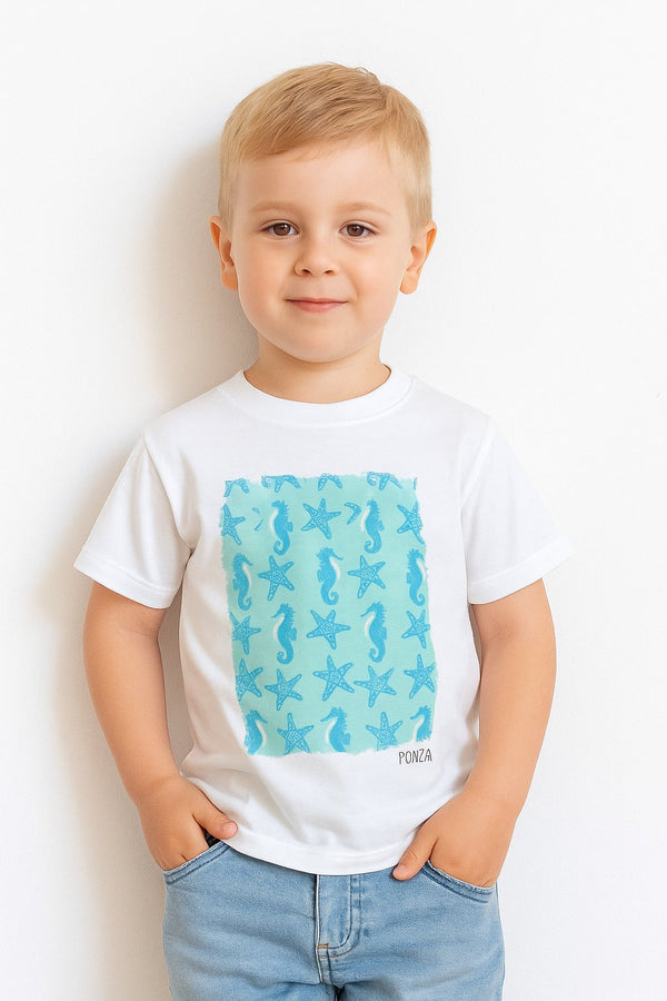 Baby T-shirt seahorses on aqua green background (Copy)