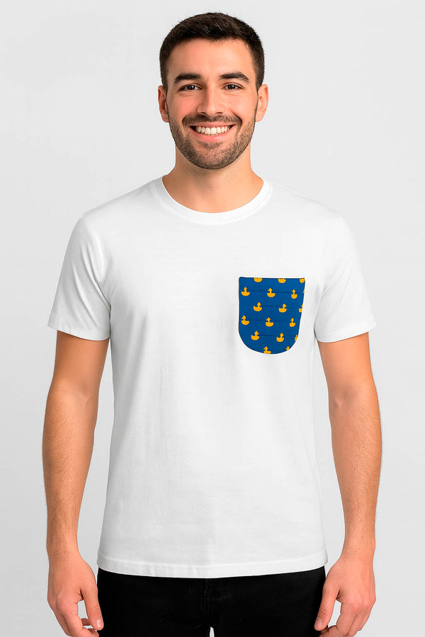 White men's t-shirt with duck pocket