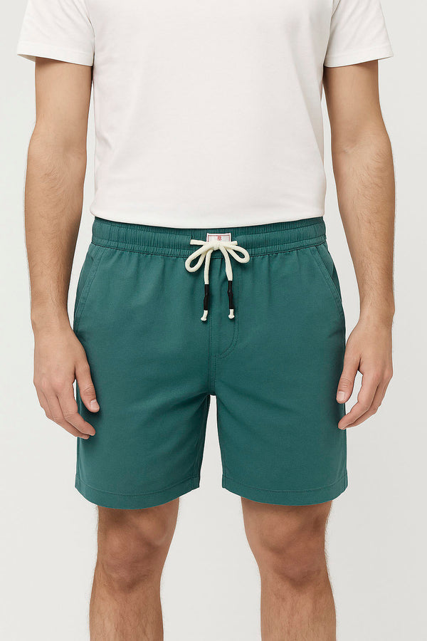 Pantaloncino verde petrolio in lino 100%