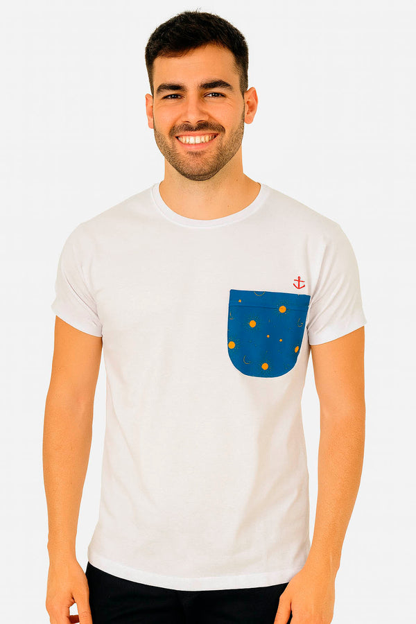 White men's t-shirt with sun pocket