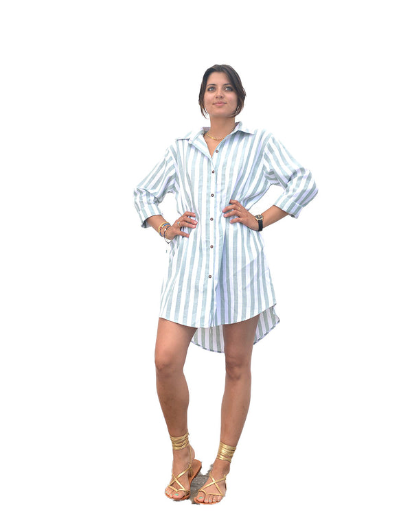 Camicione donna a righe larghe verde