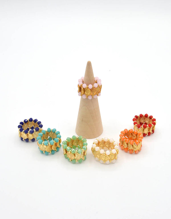 Zamak ring with freshwater pearls and coral paste