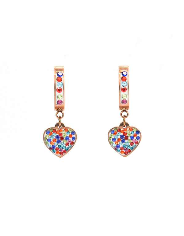 Orecchini in acciaio color oro rosa con pendente a cuore