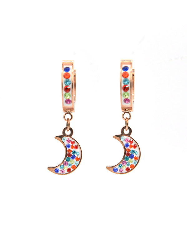Orecchini in acciaio color oro rosa con pendente luna